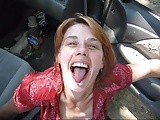 MILF gets cum shot in the car