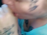 Ex-Convict tenant with face tattoo blows me