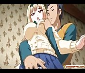 Busty anime coed licked and fingered her wet pussy