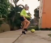 Woman playing porn soccer