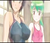 Anime girls getting frisky in the steam bath