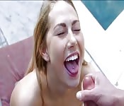 Happy girls swallowing up cum