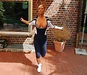 Mature blonde bouncing in slow motion