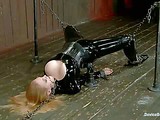 Sexy blonde slave Darling in latex