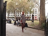 Mature Lady walking in burgundy Thigh Boots 