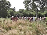 Crowd of Horny Cocks Fuck a German Whore in the Outdoor 