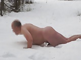 Wanker is fucking the snow and masturbating on it