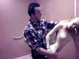 Dude fucks two crazy chicks in public bathroom