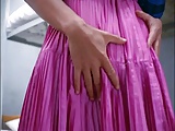 Milf in shiny pleated skirt fucked