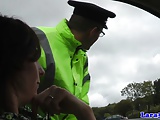 Mature british skank swallows police cum