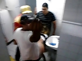 Amateur gangbang in public toilet