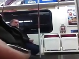 Reverse perspective masturbating on subway.