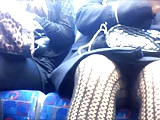 Upskirt on train, patterned tights