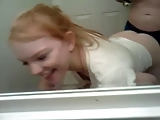 horny blondie quick blowjob in bathroom