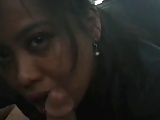 Asian girl sucks dick and swallows cum in a parked car