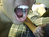 Black girl rides & sucks white cock, takes load in face