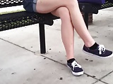 Candid crossed legs bouncing