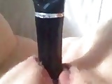 Morning fun with brush inside squirty pussy