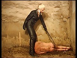 Blonde mistress whips Dirty slave