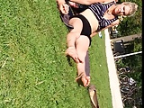 Candid Blonde Feet Soles Wiggling Toes at Park