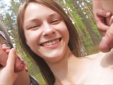 Skinny Teen Outdoor Threesome