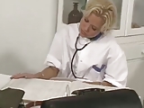 blond nurse used  by two cocks