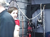 Cute young bdsm brunette with perky tits is roped up and hung upside down