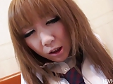 Cute schoogirl Ai on her knees sucking cock until her trimme