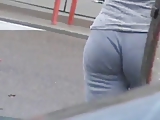 Candid Ass in Gray Cotton Pants