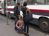 beautiful blonde slut handcuffed and used in a bus