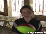 Cute teen Kitty wants to play football