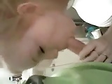 Cute blonde sucks and fucks in the bathroom