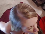 Blonde deepthroats her guys cock 