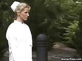 Gorgeous nurse taking two cocks