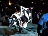 chick flashes her ass on a bull (no panties)