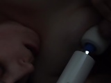 wife makes me cum on her tits with hitachi and licks it