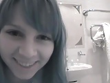 Cute girl sucks small weener in the bathroom