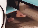 Candid Flats Heelpopping Feet Shoeplay at Fast Food