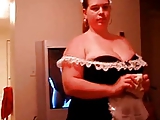 BBW shows off French maid outfit and sucks cock