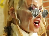 Bukkake covered babe fucked at the gloryhole