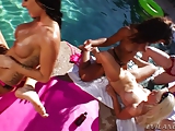 Seven lesbians in summer strapon anal pool party