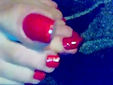 Long red toenails