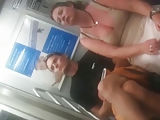 big tits braless showing off on the subway