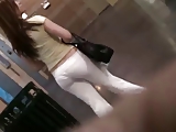 CUTE ASIAN GIRL IN WHITE SWEATPANTS THONG