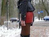 totally leather skirt & My used overknee boots & upskirt