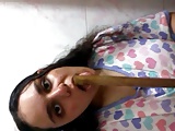 Arab bitch sucking a wooden mops stick 