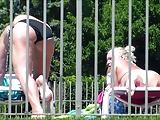 1 of 3 Candid Bikini Butt Tanning Pool Selfie Blonde Redhead