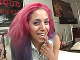 Young bitch with colourful hair gets her cunt eaten in bed