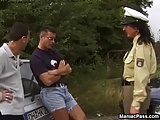 Traffic cop roadside doublefuck