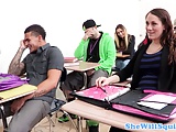 Squirting amateur swallows students cum